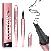 Microblading Eyebrow Pen, QIC 4 Tip Eyebrow Pencil for Natural Hair-Like Strokes, Waterproof Long Lasting Brow Marker,Black