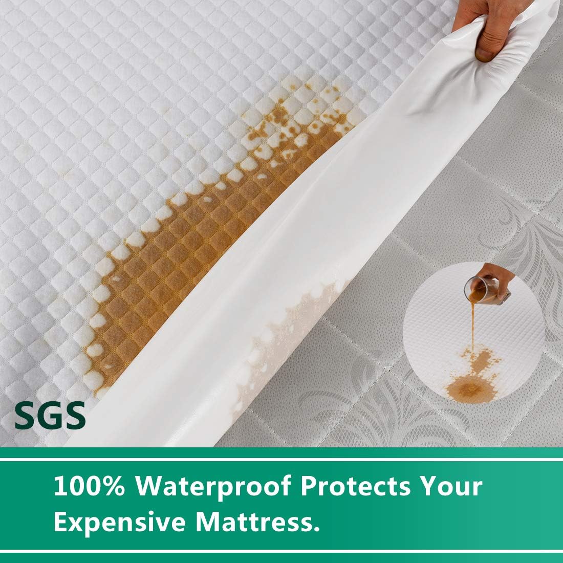 GOPOONY Cooling 100% Waterproof Mattress Protector Queen Size Smooth Mattress Pad Cover Soft & Breathable Noiseless 18 Inch Extra Deep Pocket Protection Fitted 8"-21" Vinyl Free （White, Queen: Home & Kitchen