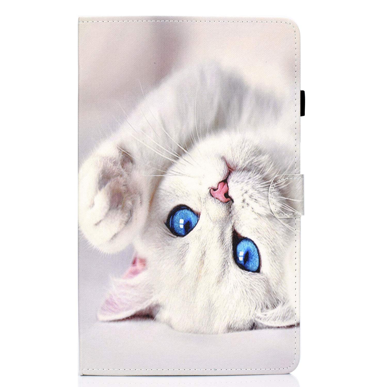 CaseFun Case for Samsung Galaxy Tab A 10.1 2019 Slim PU Leather Smart Stand Cover with Auto Wake/Sleep, Pencil Holder for Galaxy Tab A 10.1 inch SM-T510/ SM-T515 Cute White Cat