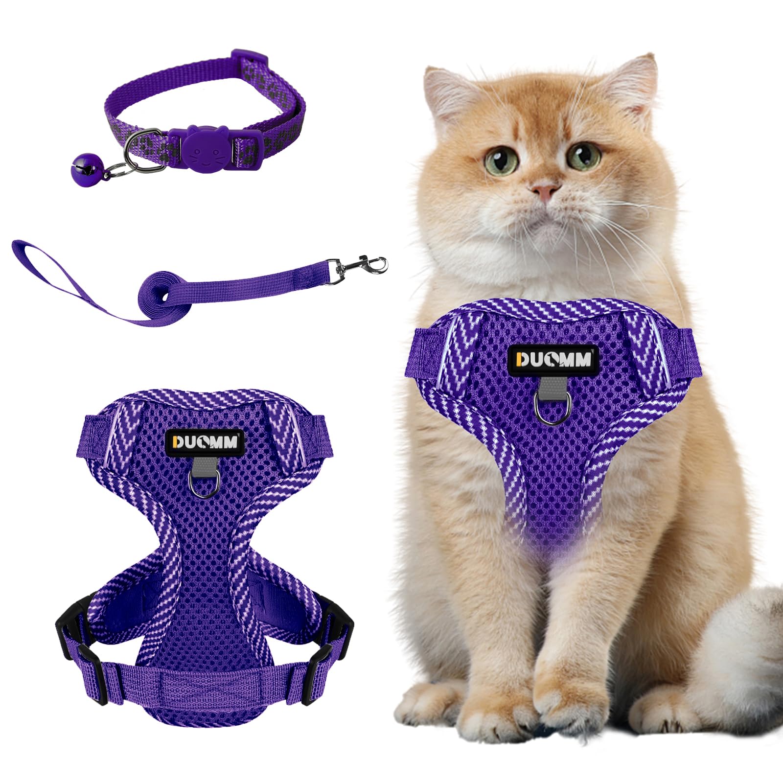 Muecleao Cat Harness and Lead Set, Adjustable Kitten Harness and Lead Set, Cat Harness with Reflective Strips, Escape Proof Cat Vest Harness with Leash Set for Cats Dogs Pets (Purple, S) — image 1