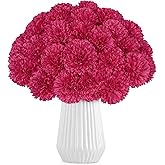 LPREUTWN 36 Pcs Artificial Chrysanthemums Flowers Hot Pink Flowers Fake Mums Silk Flowers for Christmas Wedding Floral Table Centerpiece Home Decor