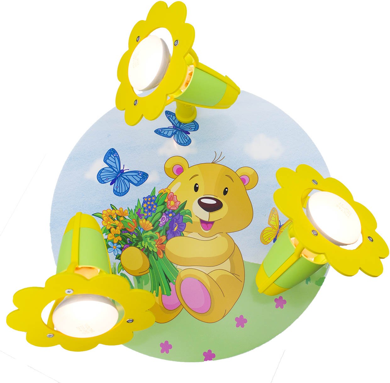 Elobra Teddy Bear Children's Lamp Ceiling Light for Children's Bedrooms) Light-Green/Yellow 131251