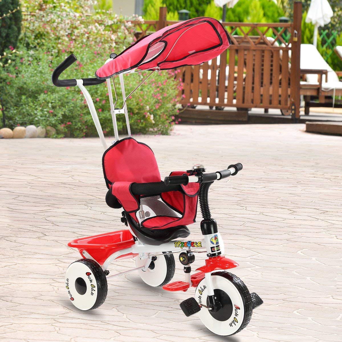 Costzon 4in1 Kids Steer Tricycle Stroller Bike w/Canopy Basket (Single Tricycle