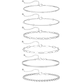 DEARMAY Dainty Silver Plated Bracelets for Women Trendy, Silver Jewelry Set for Women Bracelets for Women Paperclip Box Herringbone Figaro Rope Chain Bracelet Fashion Pack Gifts for Women