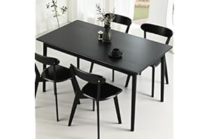 DELAVIN 47.2" Rectangle Solid Wood Dining Table, Modern Kitchen Table, Oak Dining Room Table, Easy Assembly, Black