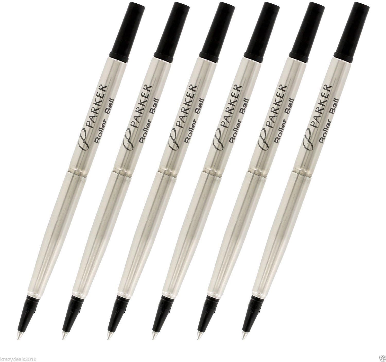 6 x 0.7 mm Parker Quink Roller Ball Rollerball Pen Refill - Black Ink - Medium Nib