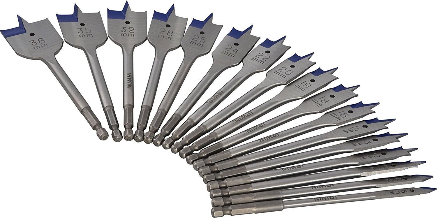 Irwin 17pc Blue Groove 4X Flat Spade Bit Set 638mm Wallet 1840636