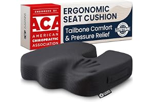 5 STARS UNITED Seat Cushion - Memory Foam Chair Cushion for Tailbone Pain Relief - Ergonomic Support for Coccyx, Sciatica & Butt - Office, Desk & Gaming Chair, Car Seat, Wheelchair, Airplane, Black