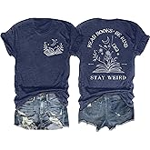 Ithalt Book Shirts for Women Read Books Be Kind Stay Weird Print Tshirt Book Lover Short Sleeve Tees Reader Gift Tops
