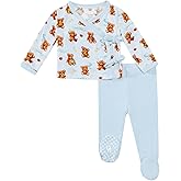 DREAMHALO Newborn Baby Girls Clothes-Viscose Made from Bamboo, Long Sleeve Kimono Top and Pants Set Soft Infant Outfits