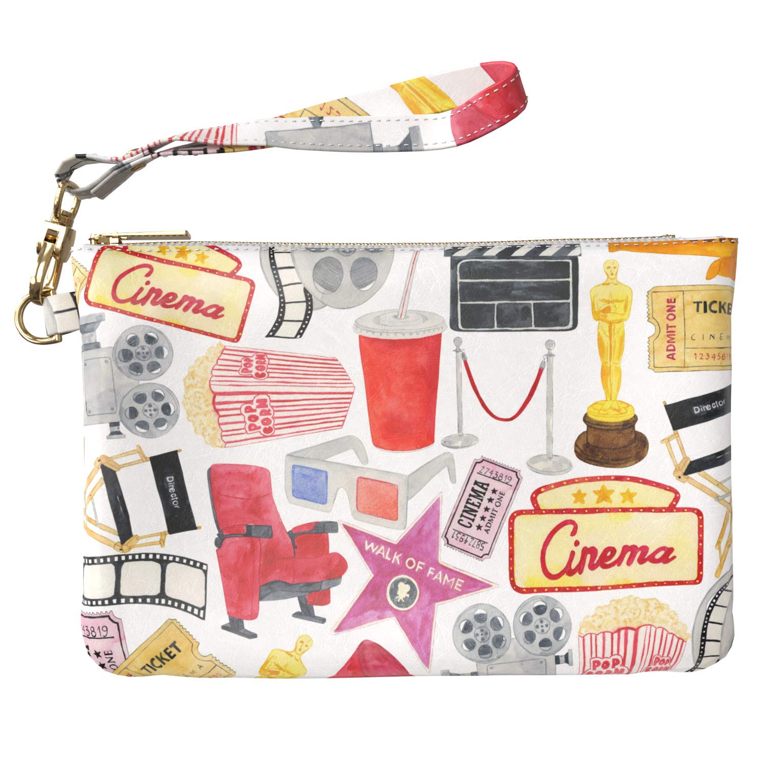 Cavka Makeup Bag 9.5 x 6 inch 3d Portable Organizer Design Storage Nice Print PU Leather Toiletry Zipper Travel Case Cinema Strap Accessories Cute Cosmetic Movie Purse Pouch Oscar Funny Walk of Fame