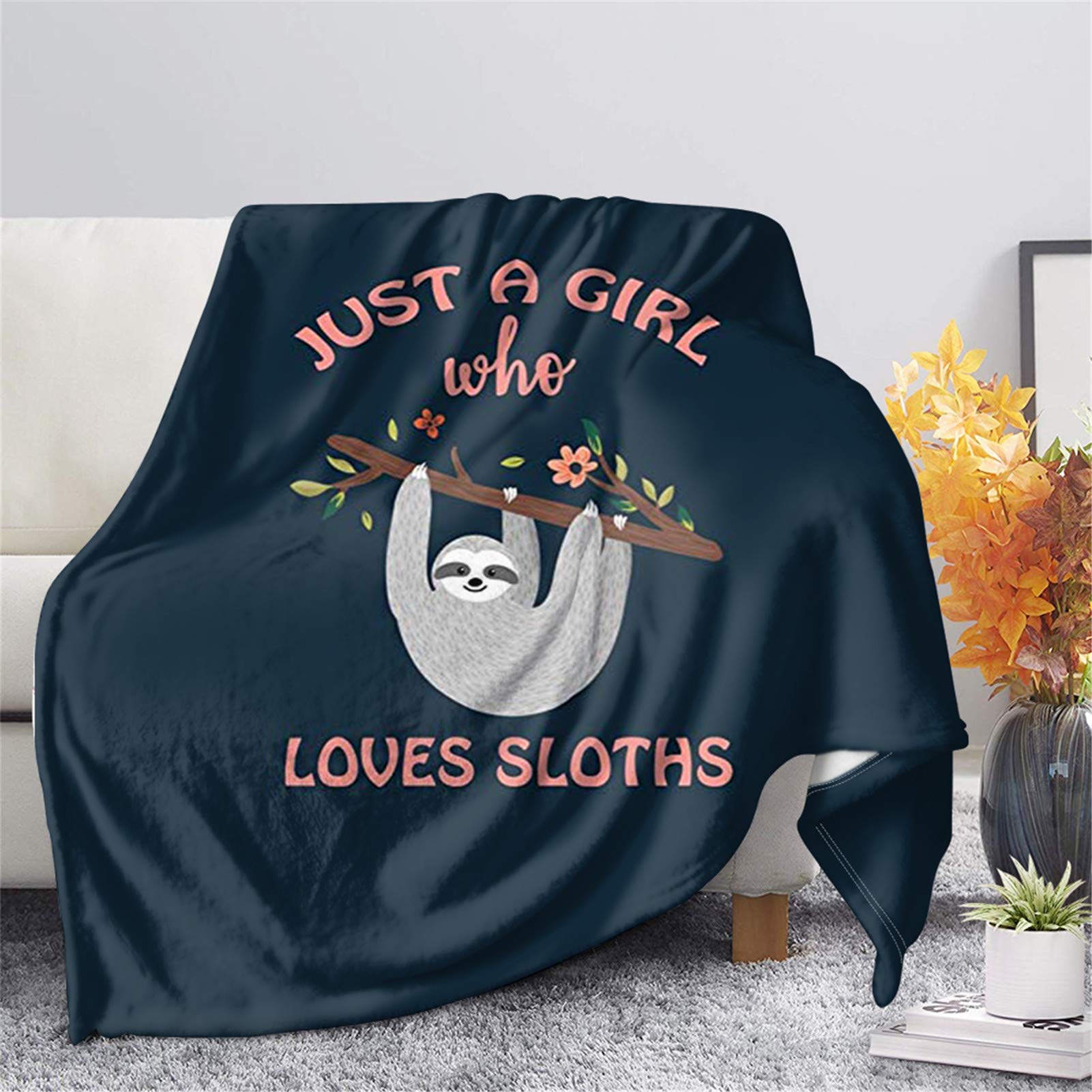 Belidome Cute Sloth Throw Blanket for Kids Boys Girls Sofa Bedroom Livingroom Couch, Just A Girl Who Loves Sloths