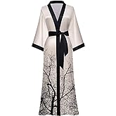 Kihnop Women's Floral Long Kimono Robe Long Satin Robe Long Silk Robe Ladies Kimonos Silky Bathrobe Cover Up, One Size