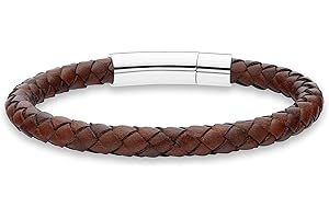 Miabella Genuine Italian Braided Leather Bracelet for Men, Stainless Steel Clasp, Made in Italy
