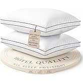 LANE LINEN Bed Pillows Standard Size Set of 2, Medium Soft Support Gusseted Hotel Pillows, Down Alternative Standard Pillow for Side Sleepers, Machine Washable, Comfortable for Quality Sleep - White