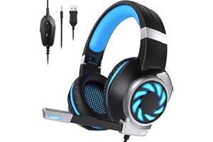 BUTFULAKE Gaming Headset for PS4, Xbox One, PC, PS5, Laptop, Mac, Nintendo Switch, 3.5MM Noise Cancelling Over Ear Headphones with Mic, Bass Surround, Soft Memory Earmuffs (New Blue)