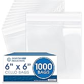 Spartan Industrial - 6" X 6" (1000 Count) Crystal Clear Resealable Cello Poly Bags for Packaging Photos, Prints, Handmade Goods - Self Seal
