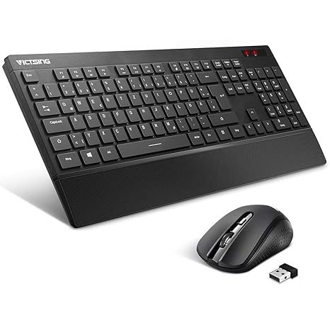 VICTSING Tastatur Maus Set Kabellos, [NEW] QWERTZ Deutsches Layout PC Tastatur kabellos, 2,4 GHz USB Tastatur, Funkmaus und T