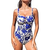 CUPSHE Women's One Piece Swimsuit Sweetheart Neck Wide Adjustable Straps Ruched Front Keyhole Bathing Suit