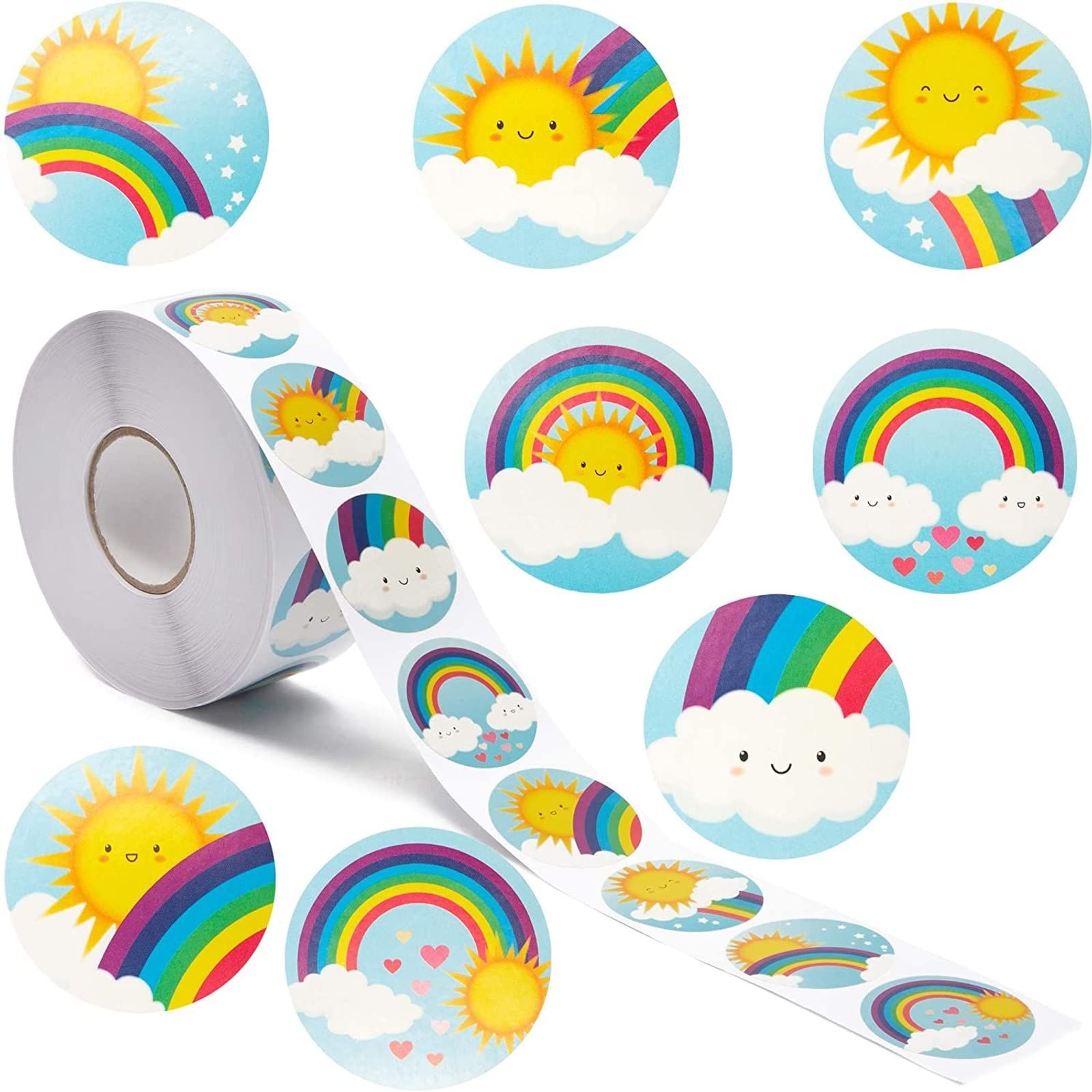 Blue Panda Rainbow and Sunshine Sticker, 1000 Pack, 1.5 inch