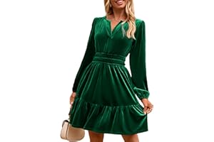 Simplee Womens Velvet Dress 2025 Fall Cocktail Long Sleeve Empire V Neck Wedding Guest Holiday Mini Dresses with Pockets