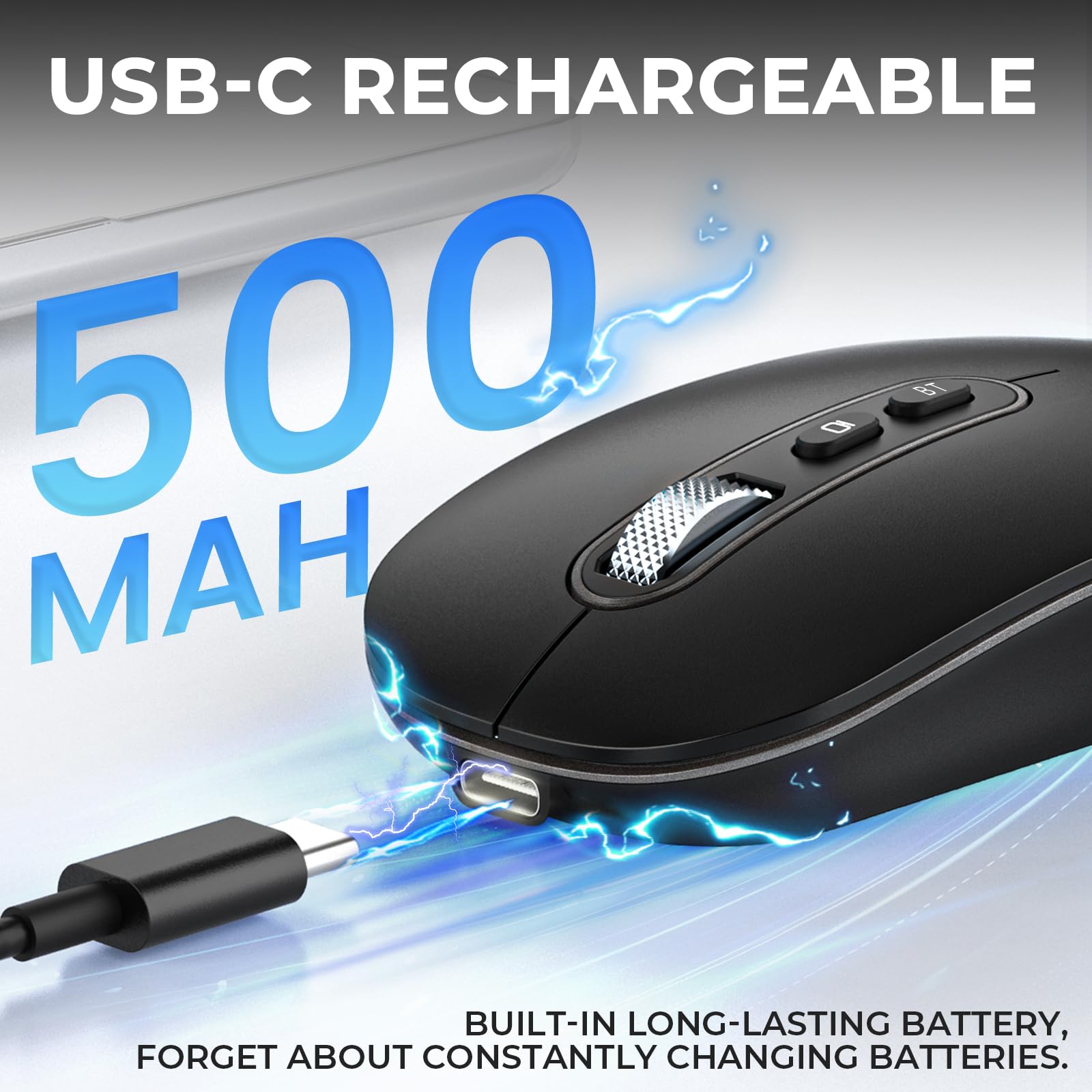 PINKCAT Maus Kabellose USB C, Wiederaufladbare Dual-Modus Mouse(Bluetooth5.1+USB C), Leise Bluetooth Maus,Wireless Mouse, Ergonomische Leise Funkmaus Für MacBook Air/Pro iPad Mac Laptop PC Computer 5