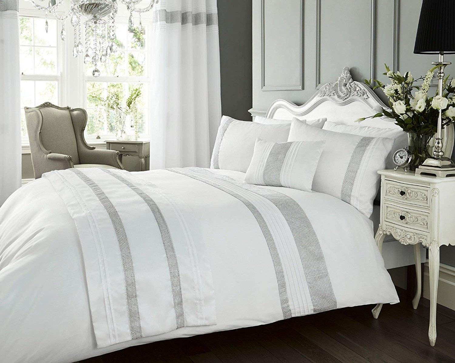 White King Duvet Cover Set Diamante Bed Linen / Bedding WOW Factor by