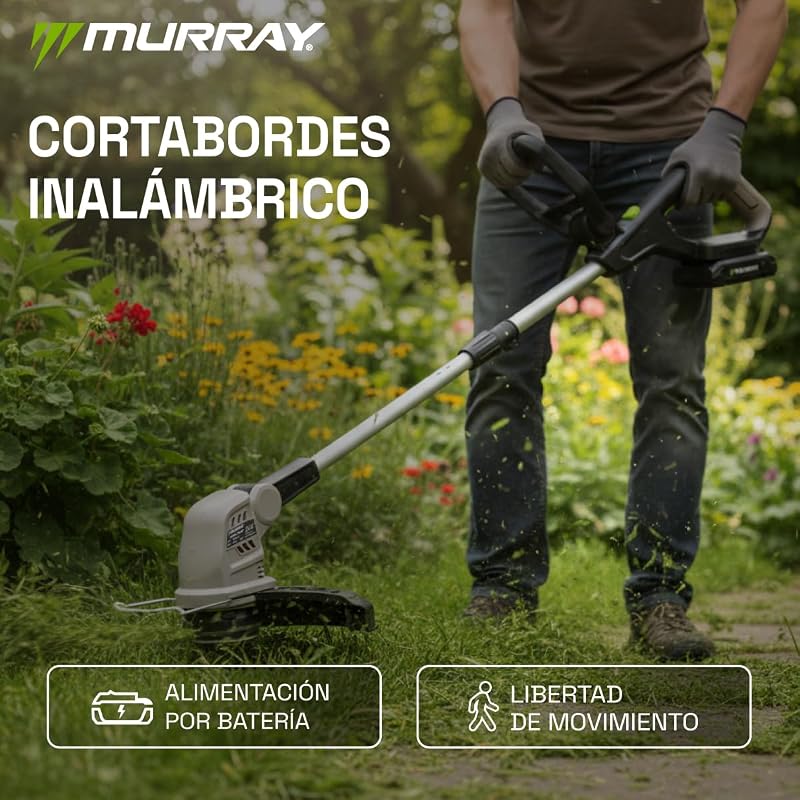 Aparador de relva sem fios 20V MU-BAT-GT30-KIT – Sem fios, largura de corte de 25 cm – motor potente de 8000 rpm, bateria de 3 Ah Li-Ion durável para cortes precisos, cortador de relva 20V