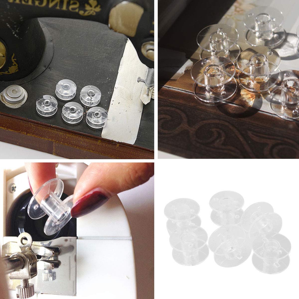 53 Pcs Plastic Sewing Machine Bobbins with Transparent Storage Case and Soft Measuring Tape by mifengdaer