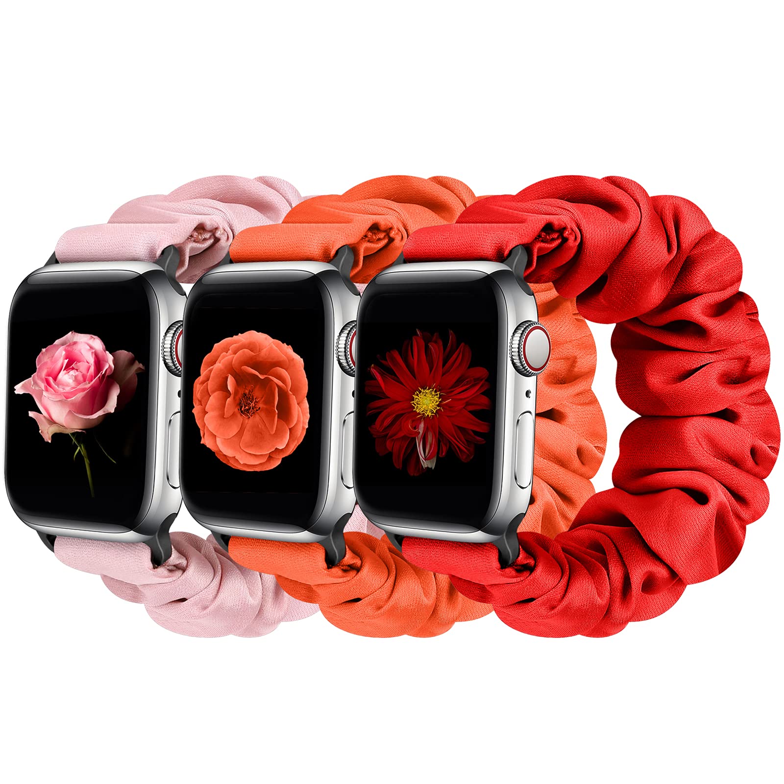 Tiptops 3 Packs Compatible with Apple Watch Bands Scrunchies 38mm 40mm 41mm 42 mm 44mm 45mm 46mm 49mm Women Cloth Pattern Printed Fabric Wristbands Straps Elastic for iWatch Ultra 2 Series 10/9/8/7/6/5/4/3/2/1/SE
