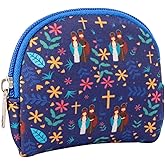 Rosary Pouch,Rosary Holder Case Bag with Cross and Floral Imprint,Gifts for Catholic Women Men,Zippered Catholic Pouch as Christian Gifts for Easter,Lent,and for Religious Travel