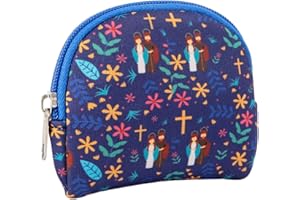 EHRGK Rosary Pouch,Rosary Holder Case Bag with Cross and Floral Imprint,Gifts for Catholic Women Men,Zippered Catholic Pouch as Christian Gifts for Easter,Lent,and for Religious Travel