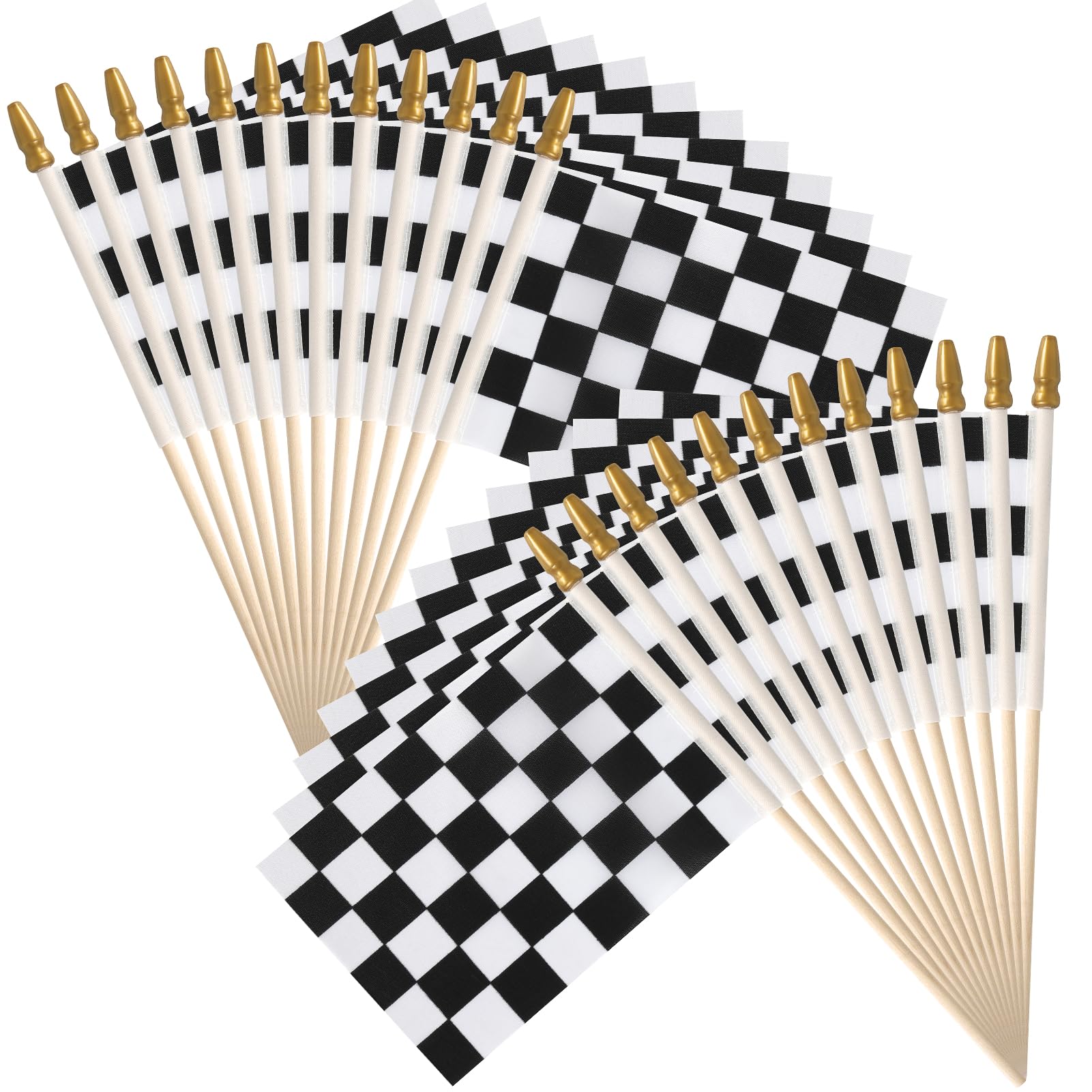 Photo 1 of HOOSUN 24 Pack Checkered Flag on Sticks,6"x4" Flags for Race Car Birthday Party Supplies,Double Sided Print Racing Stick Flags Race Cars Party Decorations,Black White Checkered Mini Flag for Room