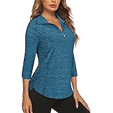 Cucuchy Style Womens Golf Shirt 3/4 Sleeve Quarter Zip Workout Tennis Tops Quick Dry UPF 50+ Shirts
