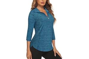 Cucuchy Style Womens Golf Shirt 3/4 Sleeve Quarter Zip Workout Tennis Tops Quick Dry UPF 50+ Shirts