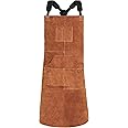 QeeLink Leather Welding Apron with 6 Pockets - Heat & Flame-Resistant Apron, 24'' X 42'', Adjustable M to XXXL
