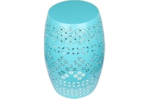 Vipush Outdoor Side Tables,Patio End Table Anti-Rust Metal Round Drum Garden Stool Plant Stand Indoor Iron Accent Table for Patio Deck Porch Living Room,Teal