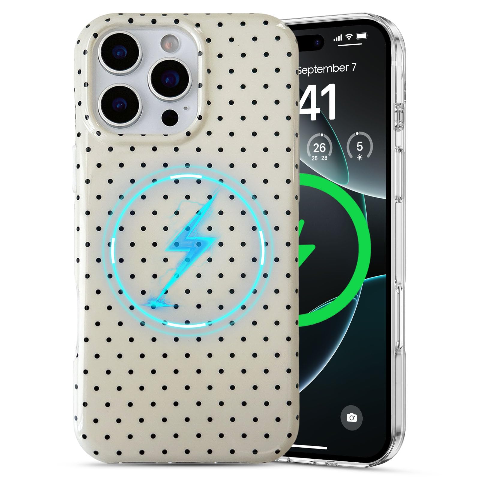 EYZUTAK Magnetic for iPhone 15 Pro Max Case Compatible with MagSafe, Fashion Cute Polka Dot Phone Case Simple Chic Aesthetic Polka Dot Pattern Slim TPU Protective Cover for Women Girls - Yellow