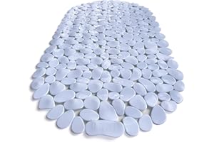 TIKE SMART “Pebbles” Non-Slip Bathtub & Shower Mat 27”x14” Oval - Non-Toxic - Safe, Clean, Machine-Washable, Superior Grip & Drainage, Vinyl, for Smooth Floors ONLY, Opaque White