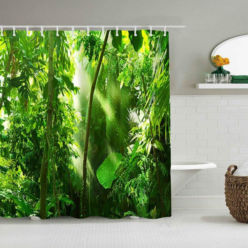 JIOLK Personalisierter Duschvorhang,Tropische Regenwald-Naturwaldbäume