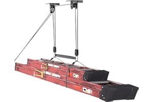 TRUSOON Ladder Storage, Larger Pulley Ladder Hoist, Self Locking Function Ladder Hanger, Garage Ceiling Mount Lift System for Kayak, Cargo Box, Canoe, Bike,Fit 10-14 Foot Ceilings, Hold 150 lbs