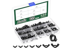Keadic 135Pcs M3 M4 M5 M6 M8 M10 M12 Wing Nuts Assortment Kit, Carbon Steel Black Zinc Plated Wing-Nut Fasteners Hand Twist T