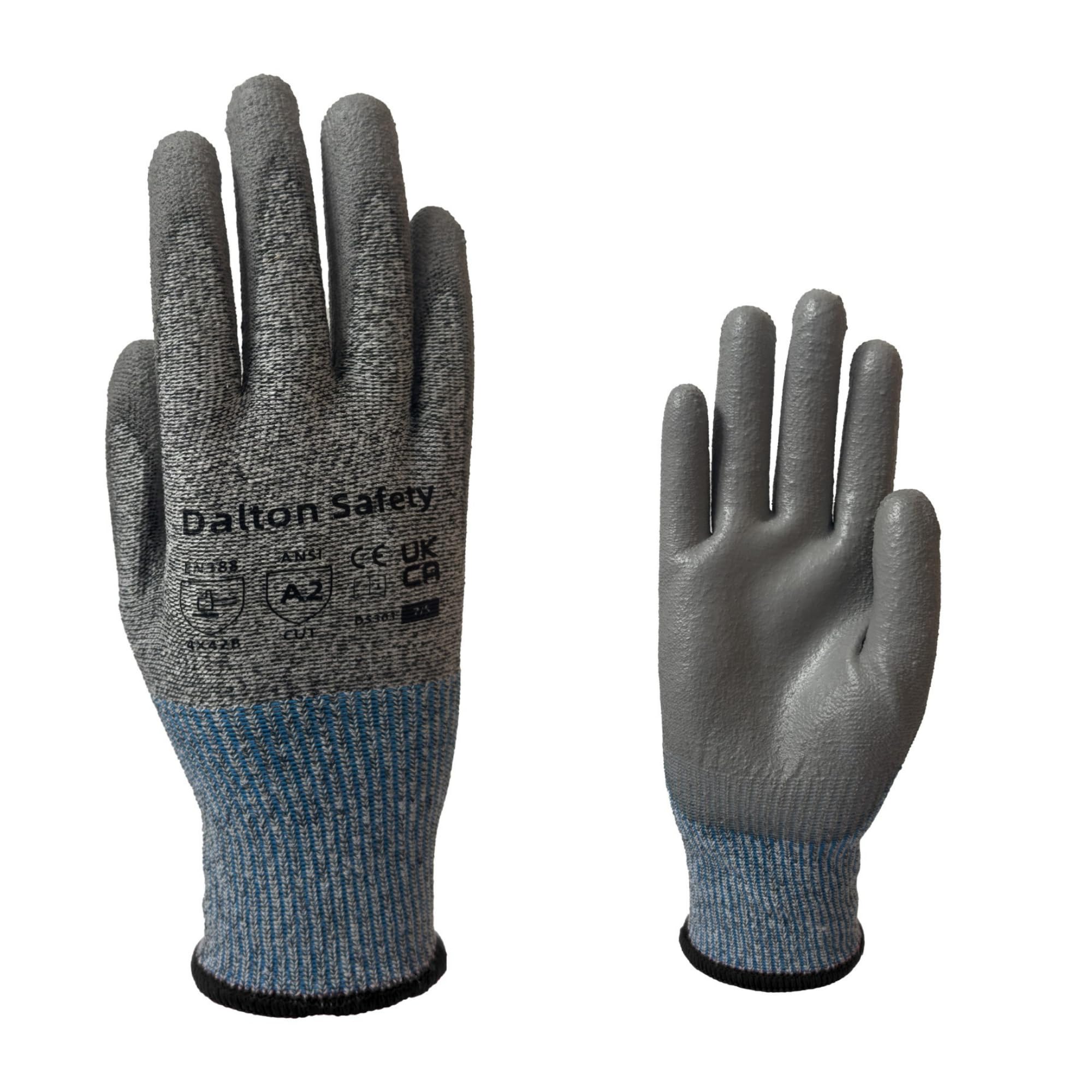 Dalton Safety Pair Of XL Cut Resistant Level 3 Work Gloves, HPPE Knitted Cuff, PU Coated Palm & Fingertips. Perfect For General Duty, Gardening, Glass Cutting & Sheet Metal Handling