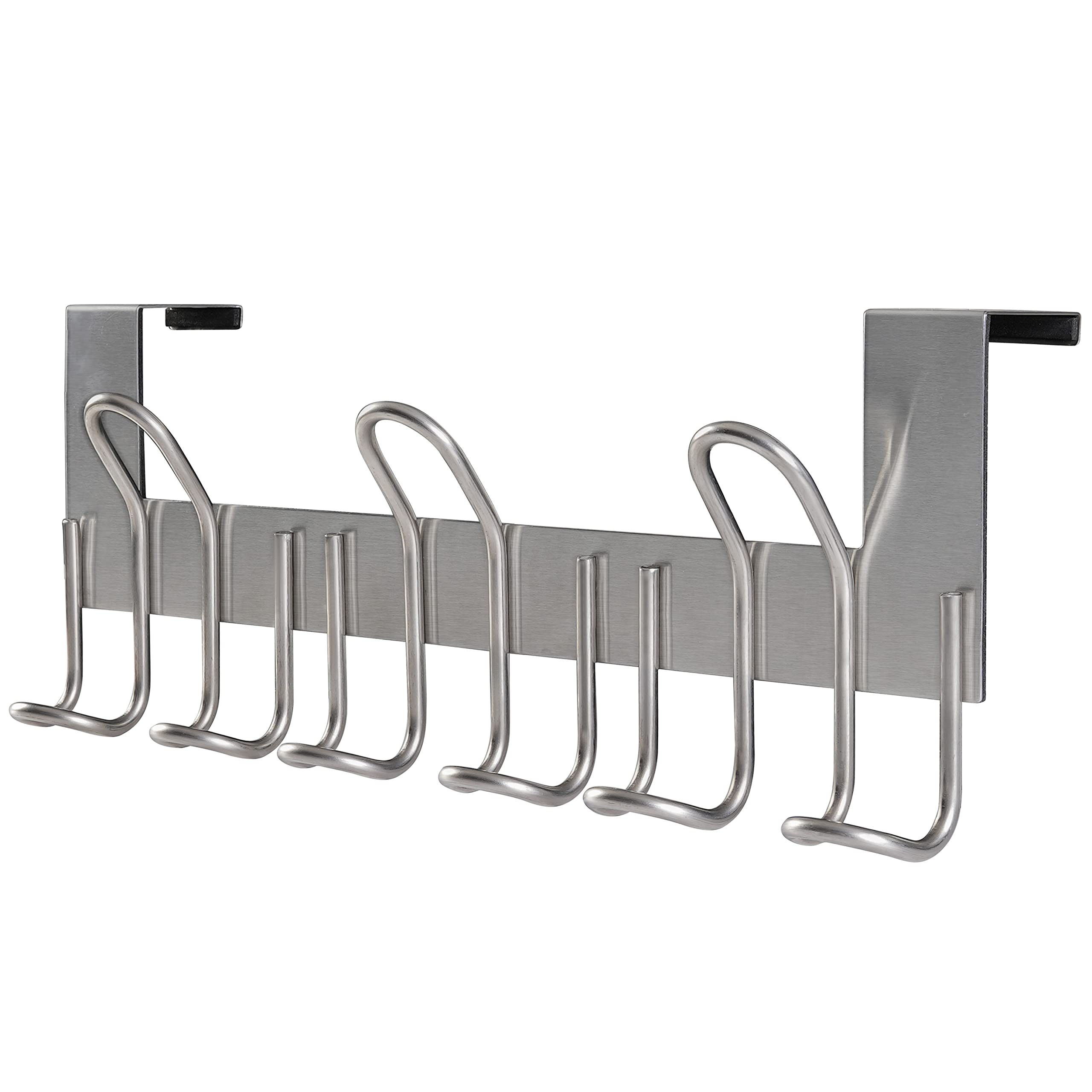 SKOLOO Over The Door Hooks - for Doors up to 1-3/4'' Thickness, Metal Door Hanger with 9 Hooks, Over The Door Hanger for Coats, Hats,Towels, Silver