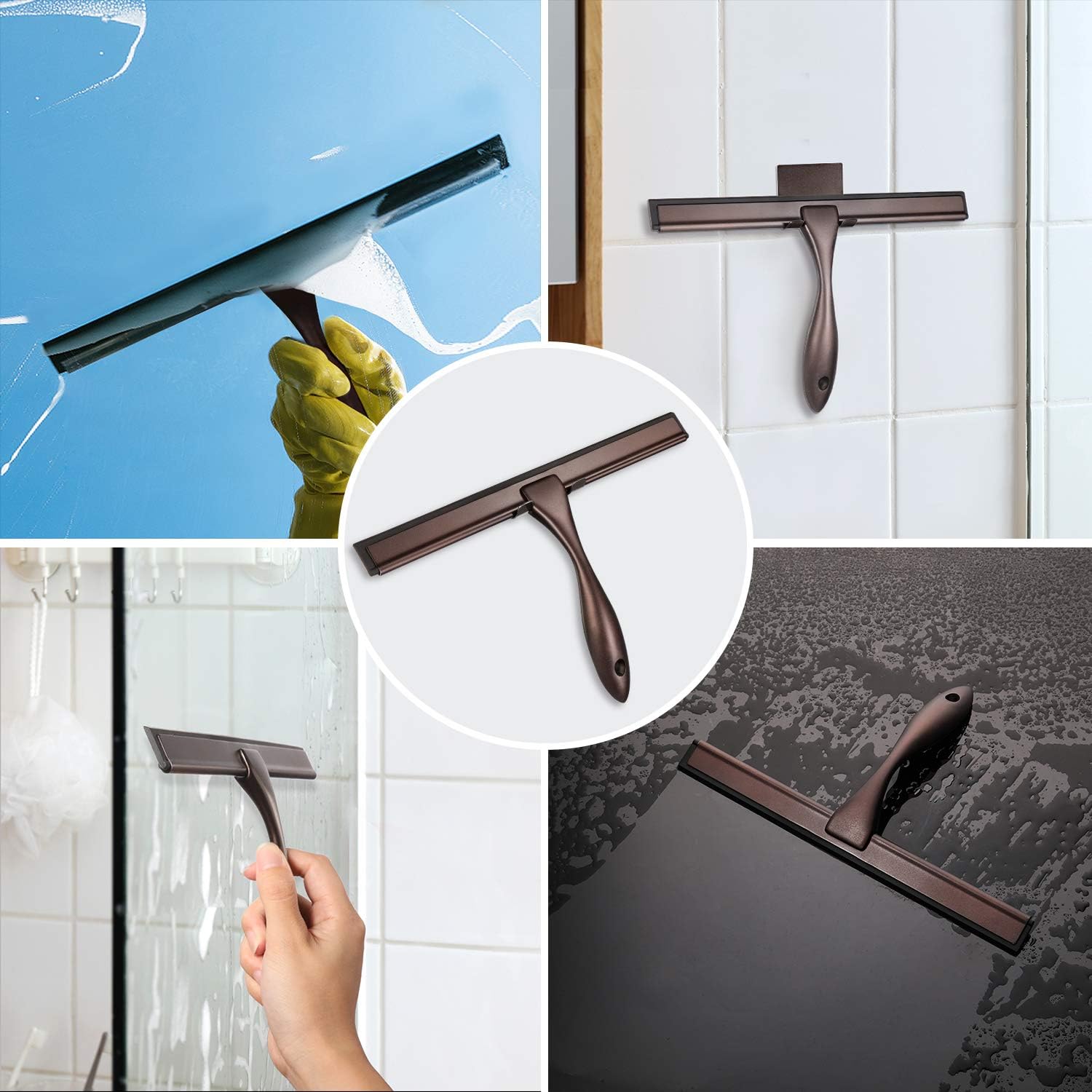 HIWARE All-Purpose Shower Squeegee for Shower Doors, Bathroom, Window and Car Glass - Bronze, Stainless Steel, 10 Inches: Home & Kitchen