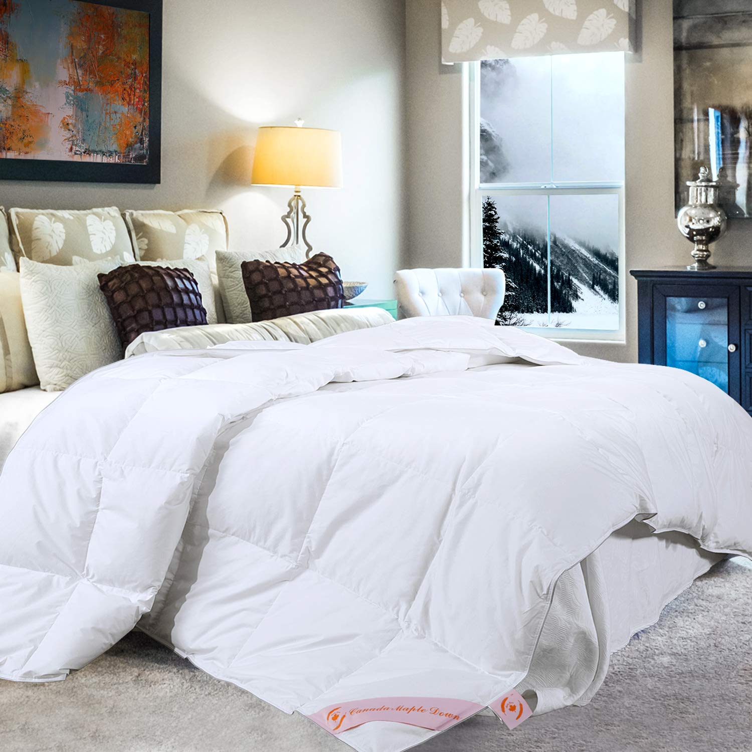 Maple Down Comforter King White Goose Down Duvet Inserts Lightweight Quilted for All Season with Cot