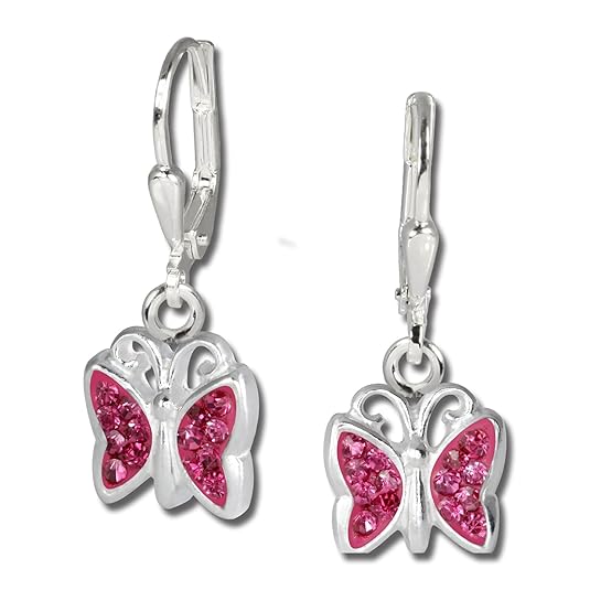 Teenie-Weenie Ohrringe Kinder 925 Silber Ohrhänger Schmetterling rosa SDO019A