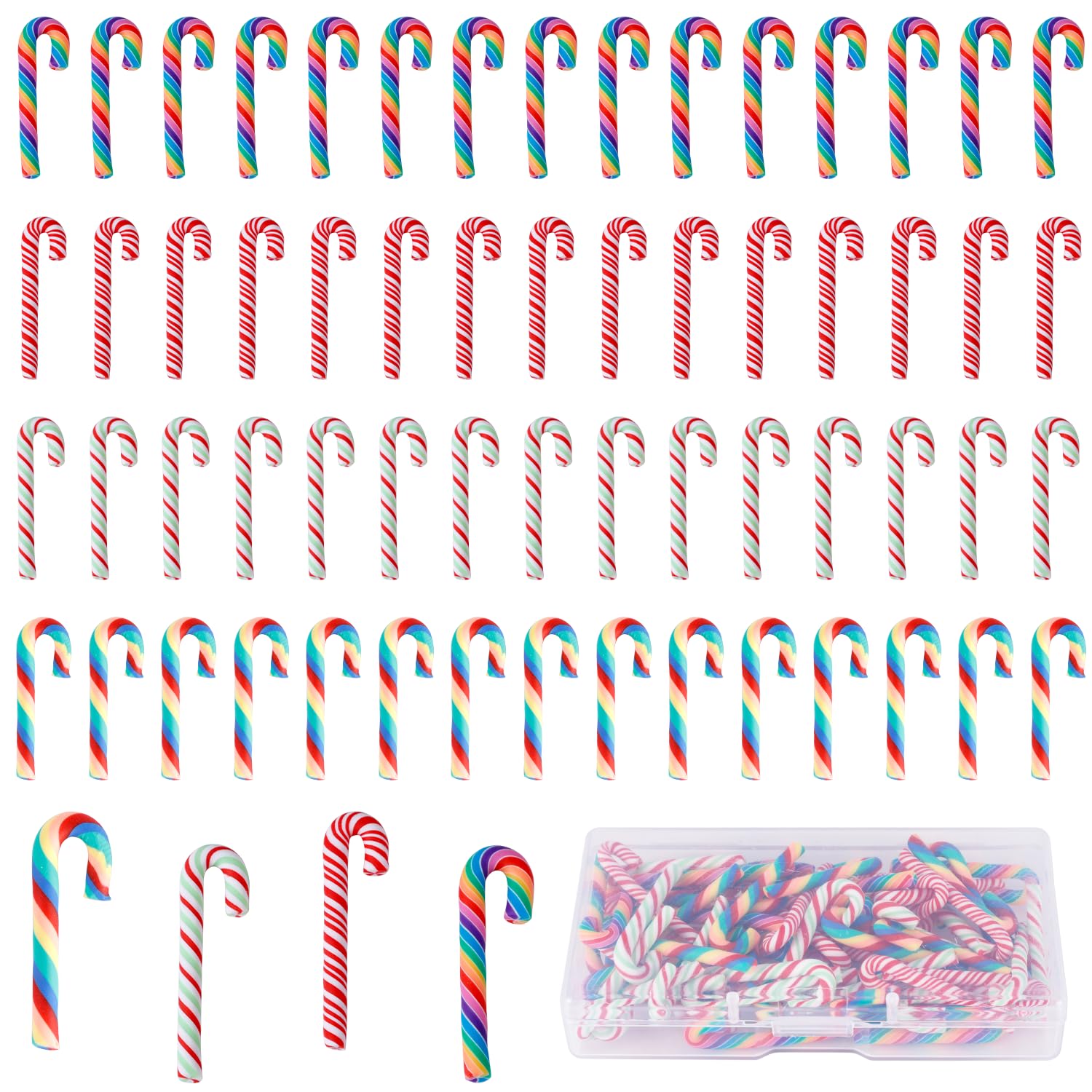 60pcs Mini Christmas Candy Decorations, Miniatures for Crafts, Faux Candy Canes, Xmas Ornaments, Soft Clay for Tree Hanging, DIY Crafts, Party Decor