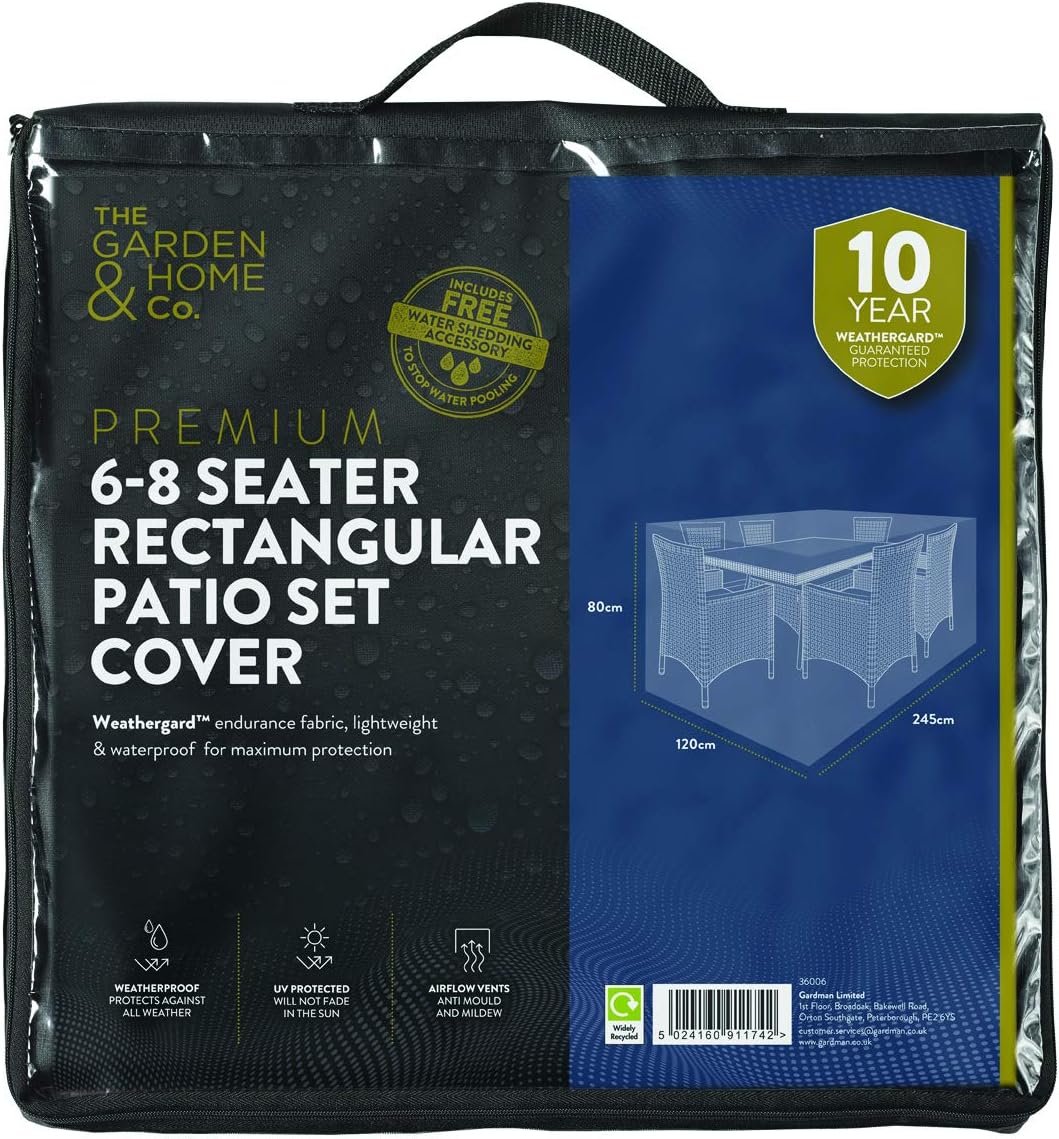 Premium 68 Seater Rectangular Patio Set Cover, 245xm x 120cm in Black from The Garden & Home