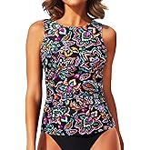 Daci Tankini Tops for Women High Neck Swim Top Tummy Control Bathing Suit Top Modest Swim Tank Top No Bottom